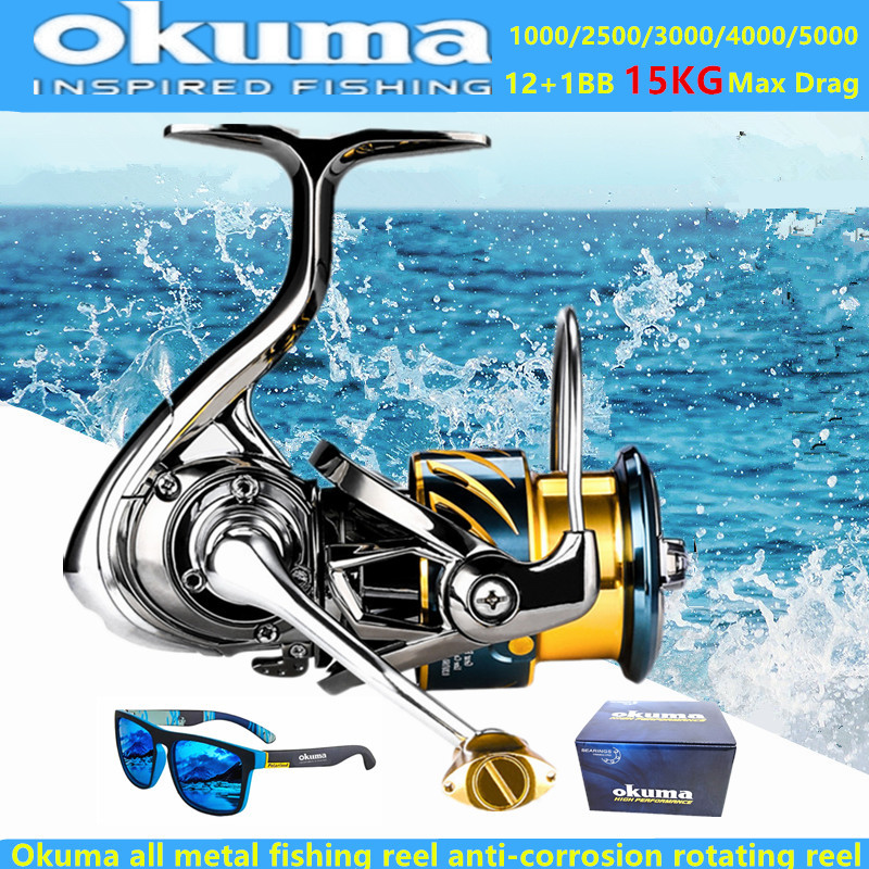 Trolling Reel - オクマ オールメタルフィッシングリール 12+1BB15KG 最大ドラグ耐海水回転リール 1000-5000