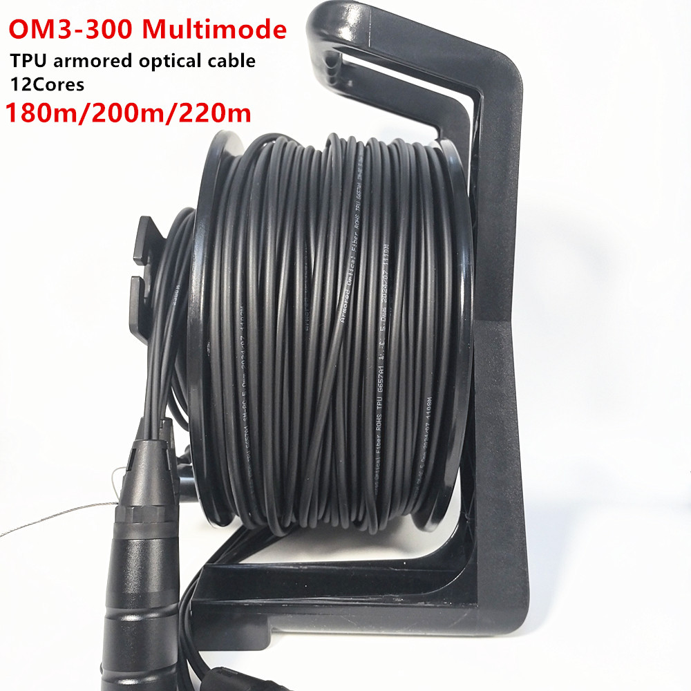 Reel Cover - OM3 マルチモード、12 コア、TPU 装甲光ファイバーケーブル、屋外ケーブル、LC SC UPC、PCD310