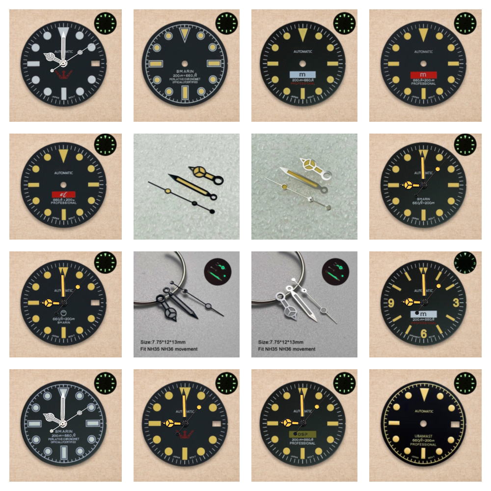 Reel Case - 28.5mm S ロゴレトロダイヤルグリーン夜光 NH35/NH36 ムーブメントに適した時計アクセサリー修理修正ツール