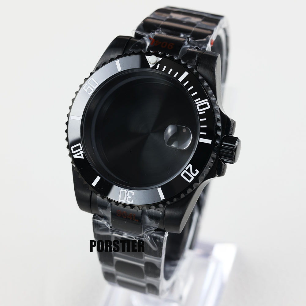 Reel Case - サファイアガラス付き防水時計ケース,ダイヤルストラップ付きケース,40mm, 28.5mm,nh34,nh35,nh36ムーブメント
